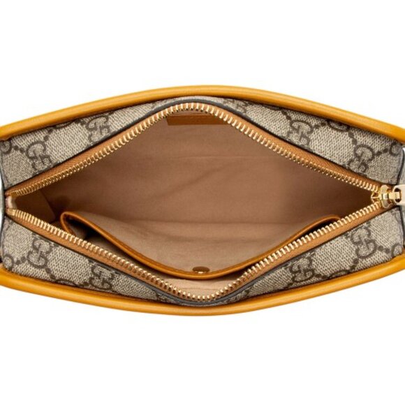 NEW! $1100 Gucci GG Supreme Clutch Travel Pouch yellow trim - Picture 8 of 17